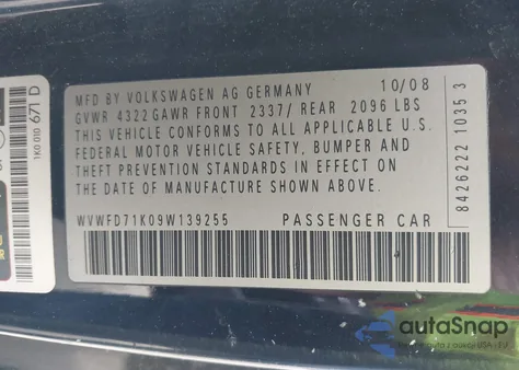 2009 Volkswagen Gti 2-Door из США, поврежденный, VIN WVWFD71K09W139255